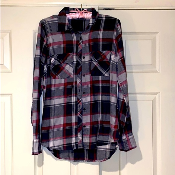 Maurice’s Grey/Black/Red Plaid Button-Up - Picture 1 of 1
